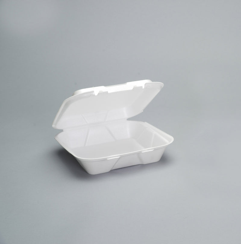 Large Snap It Foam Hinged Dinner Container White Vented 100 Each - 200 Per Case.