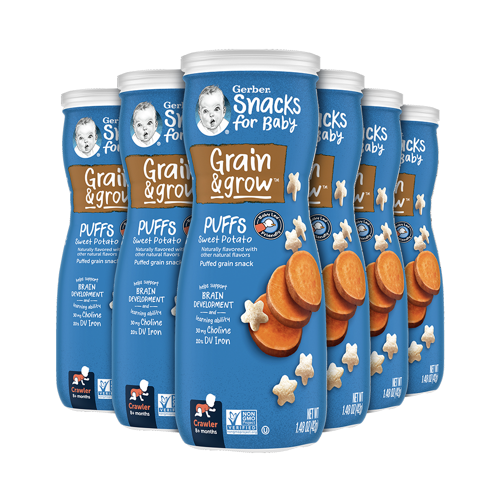 Gerber Graduates Cereal Snacks Sweet Potato Puffs 1.48 Ounce Size - 6 Per Case.