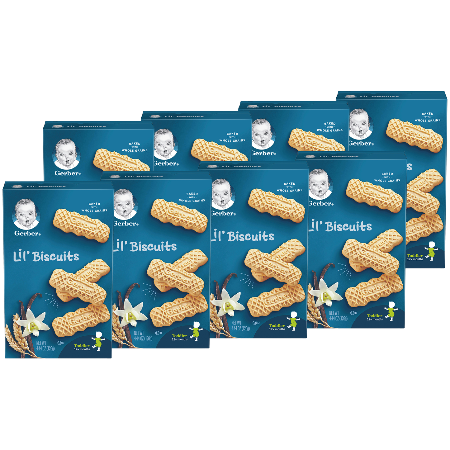 Gerber Lil' Biscuits Vanilla Wheat Toddler Snacks 4.44 Ounce Size - 8 Per Case.