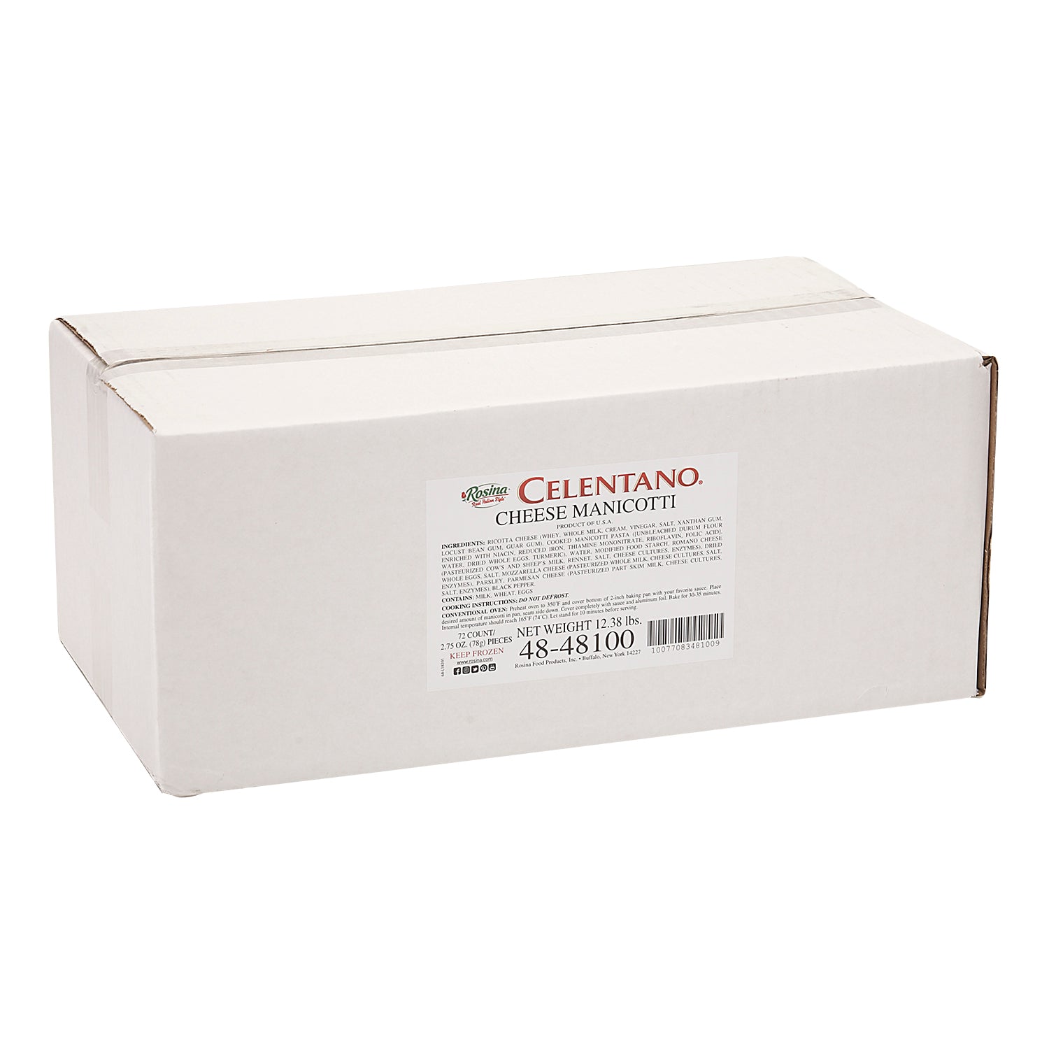 Celentano Cheese Manicotti 12.38 Pound Each - 1 Per Case.