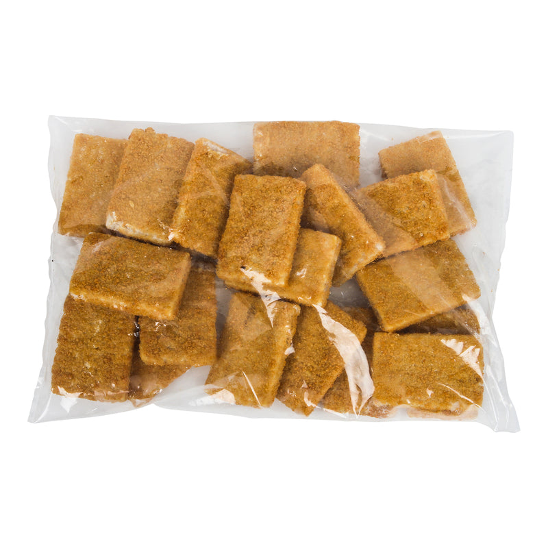 Oven Ready Whole Grain Golden Crunchybreaded Alaska Pollock Rectangles 4.5 Pound Each - 4 Per Case.