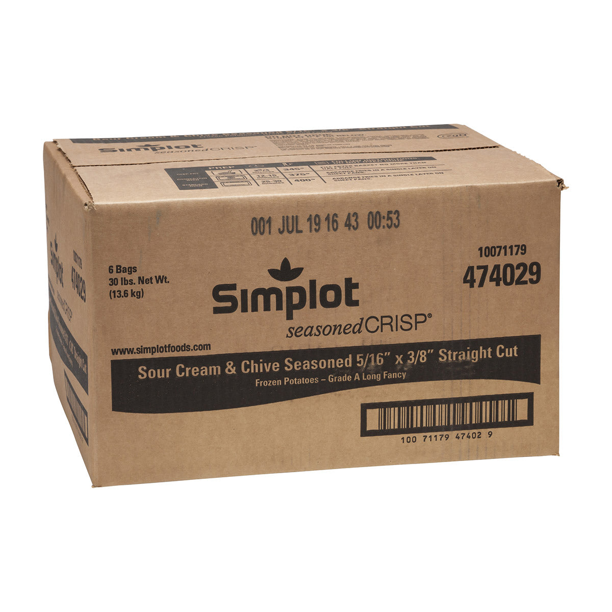 Simplot Seasonedcrisp 6"x8" Sour Cream And Chive Straight Cut Fries Skin On 5 Pound Each - 6 Per Case.