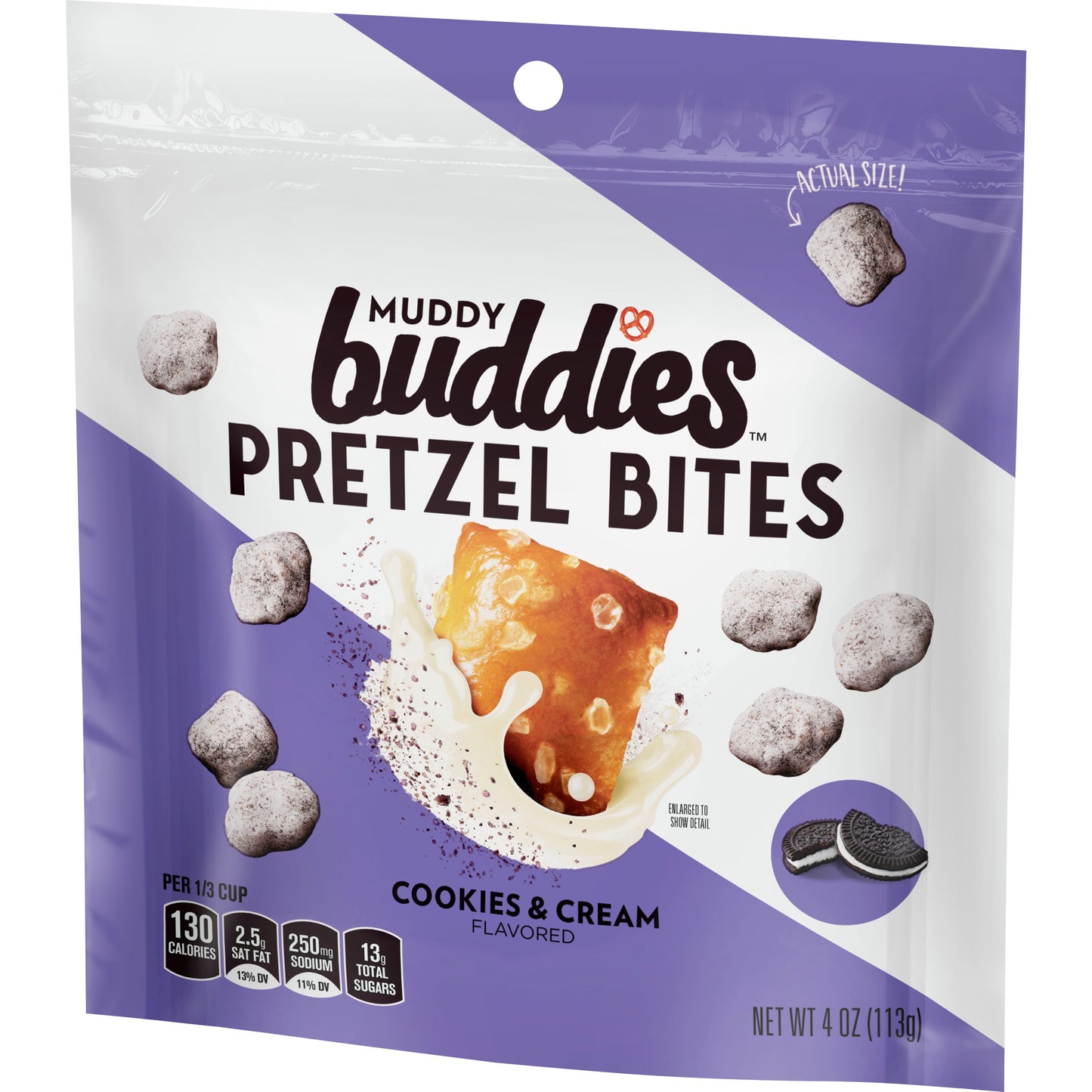 Chex Mix™ Muddy Buddies Pretzel Bites Cookies & Cream 4 Ounce Size - 8 Per Case.