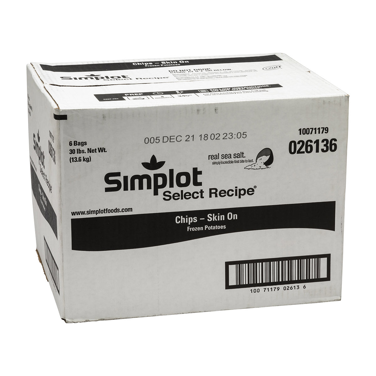 Simplot Select Recipe 8" Sea Salt Chips Skin On 5 Pound Each - 6 Per Case.