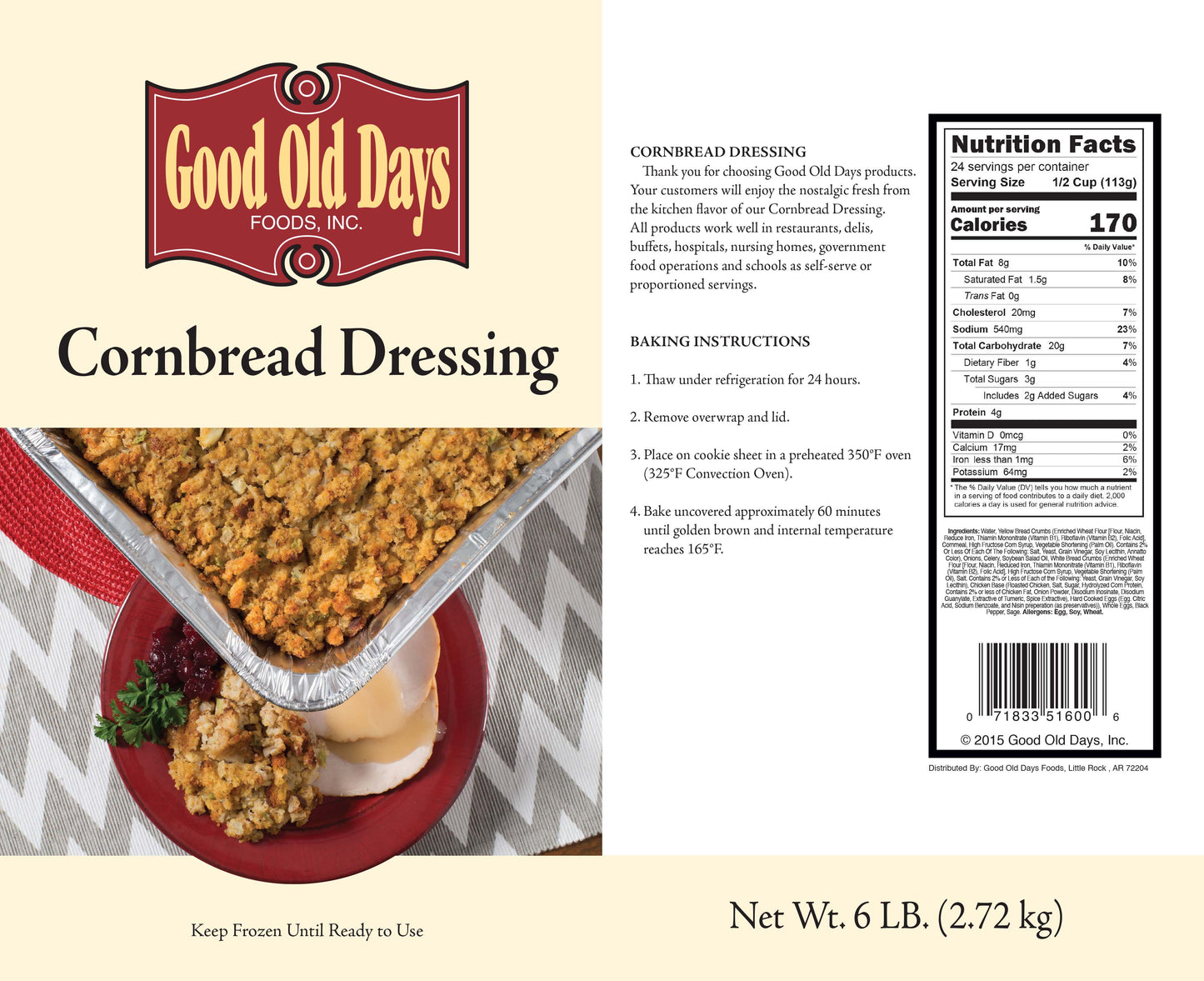 Cornbread Dressing 6 Pound Each - 4 Per Case.