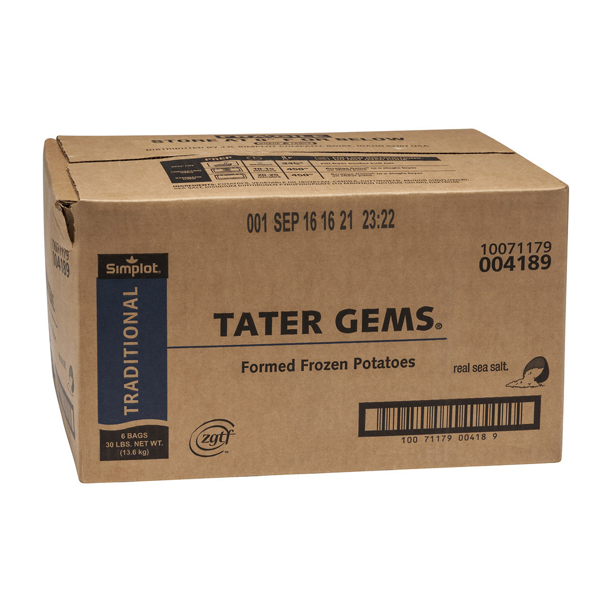 Simplot Traditional Tater Gems Reduced Sodium 5 Pound Each - 6 Per Case.