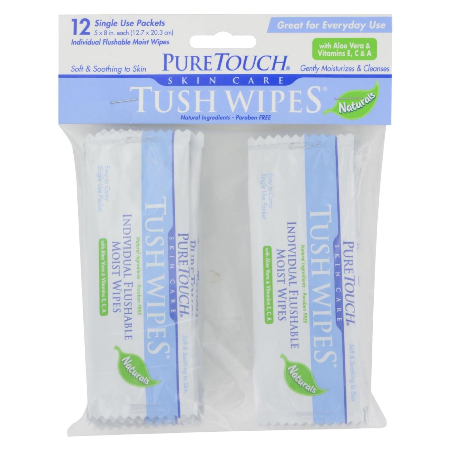 Puretouch Skin Care Tush Wipes Naturals - 12 Packets