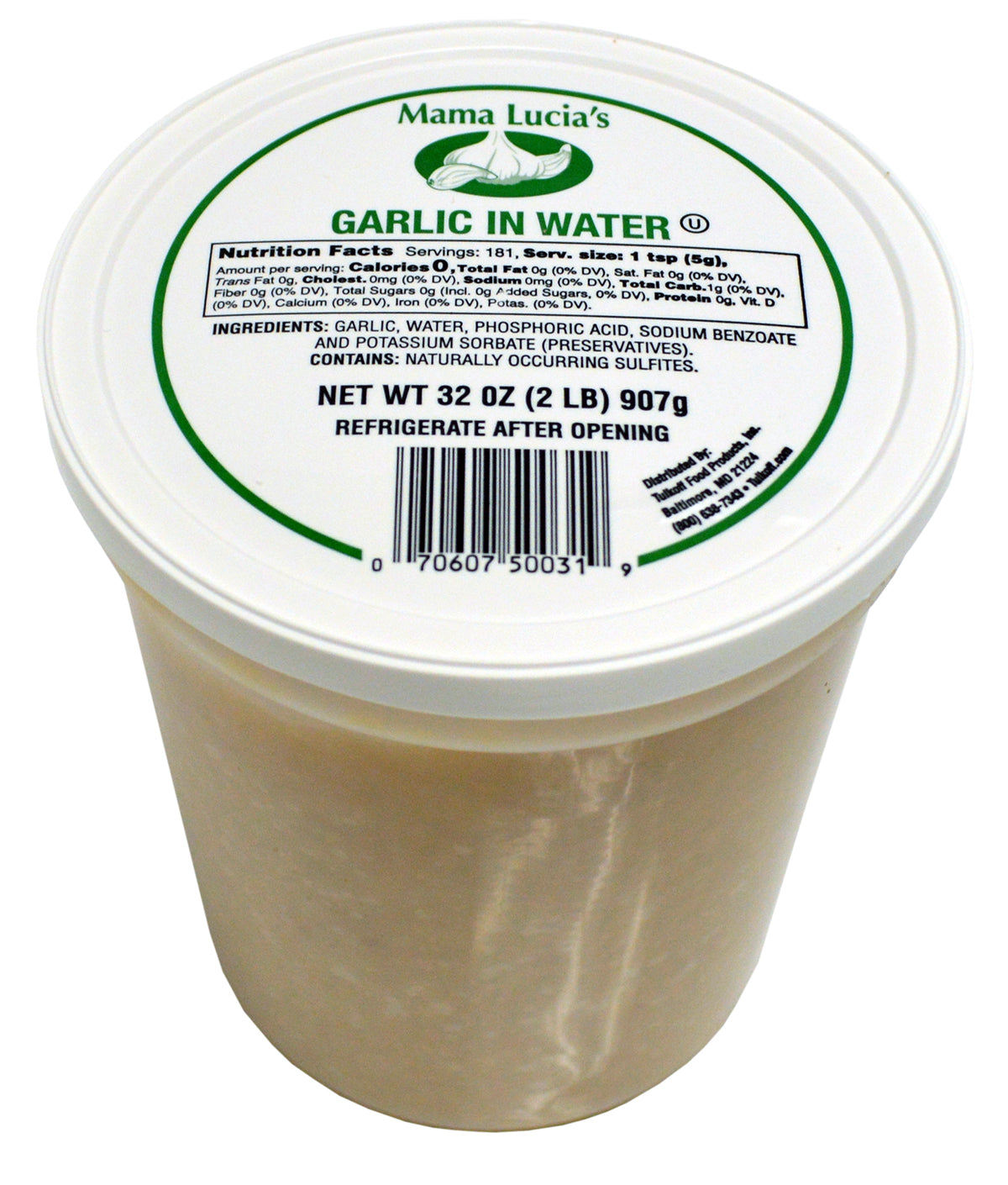 Mama Lucia's Garlic In Water 32 Ounce Size - 6 Per Case.