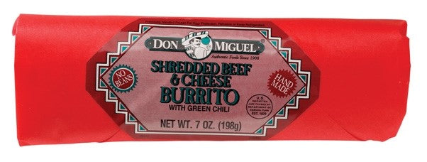 Don Miguel Burrito Beef & Cheese Individually Wrapped 7 Ounce Size - 12 Per Case.