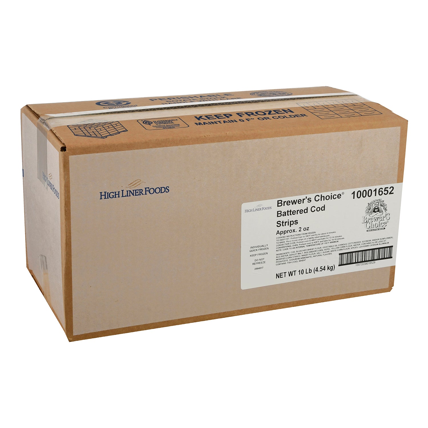 Brewer's Choice Battered Cod Strips Approx 5 Pound Each - 2 Per Case.