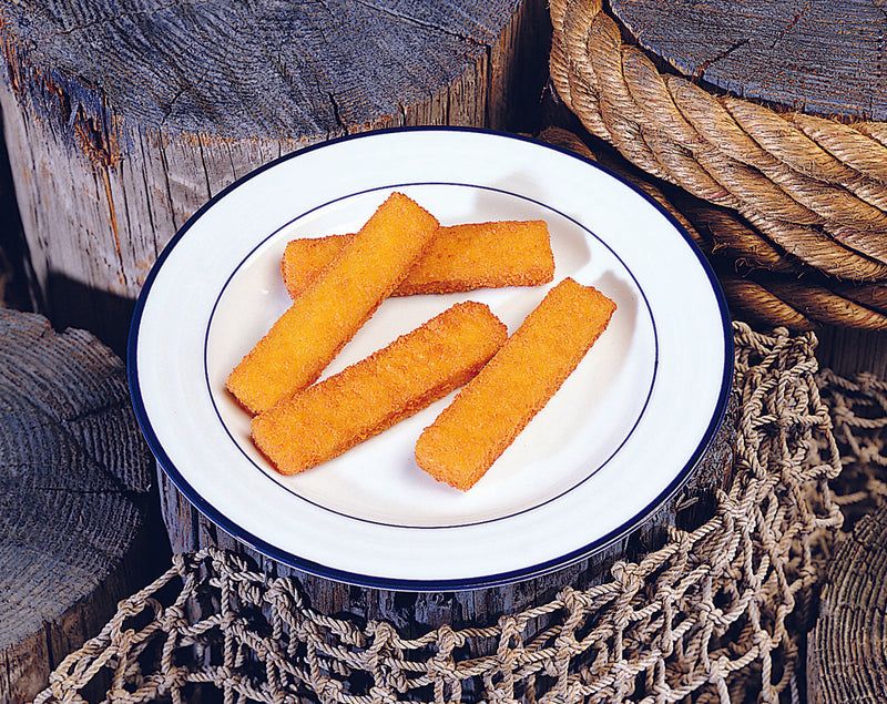 Prefried Breaded Fish Sticks Made From Minced Fish 10 Pound Each - 1 Per Case.