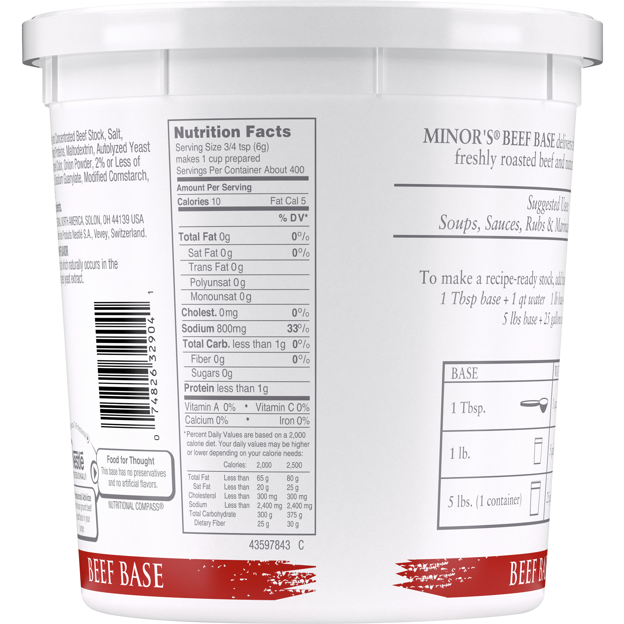 Minor's Beef Base (No Added Msg) Pounds 5 Pound Each - 4 Per Case.
