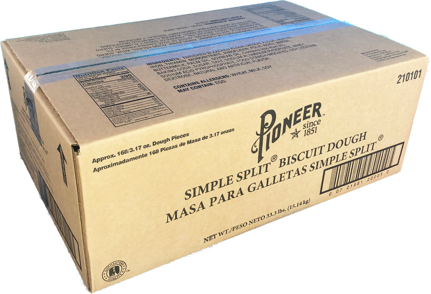 Pioneer Simple Split Southern Stylebiscuit Dough 3.17 Ounce Size - 168 Per Case.