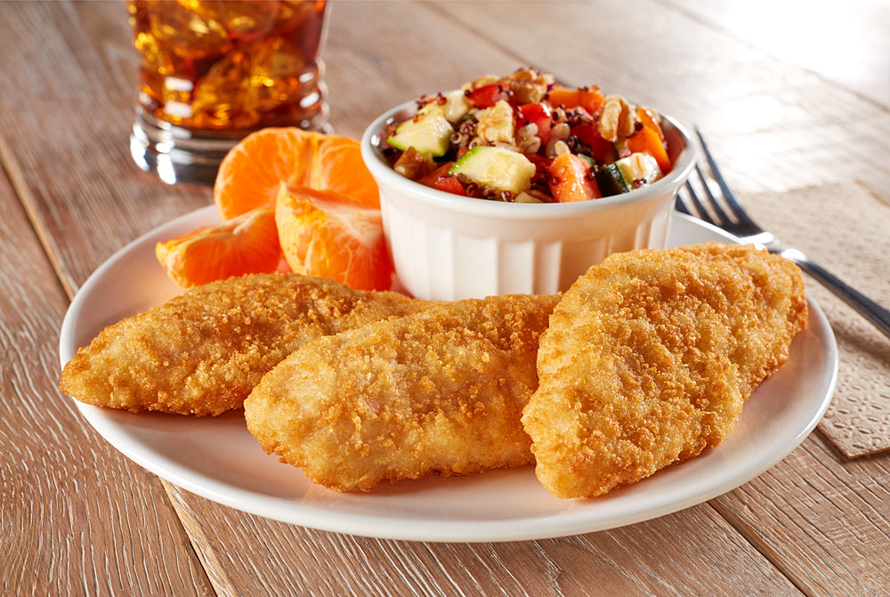 Wayne Farms Rtc No Antibiotics Ever Vegetarian Fed Gluten Free Halal Par Fried Breaded Chicken Tenderloin 5 Pound Each - 2 Per Case.