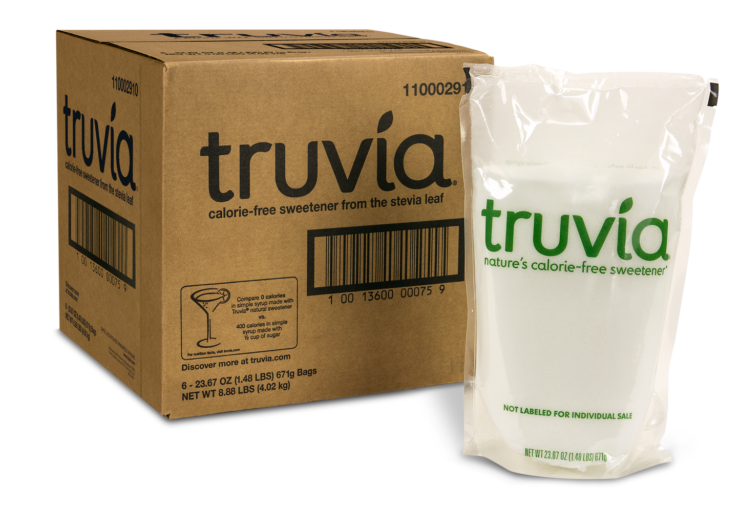 Truvia Bartea Sweetener Bags Of Truvia Original Calorie Free Sweetener 1.48 Pound Each - 6 Per Case.