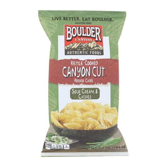 Boulder Canyon - Kettle Cooked Canyon Cut Potato Chips -Sour Cream & Chives - Case of 12 - 6.5 Ounce