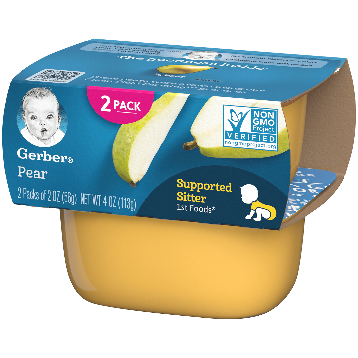 (2 Pack of 2 Oz) Gerber 1st Foods Pear Baby Food 4 Ounce Size - 8 Per Case.