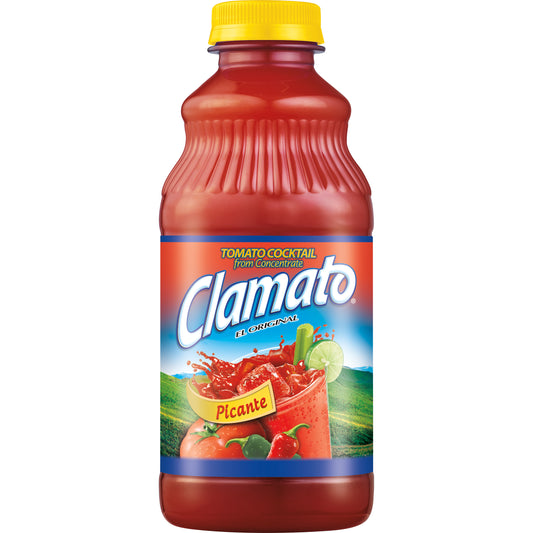 Clamato Picante Tomato Cocktail Bottle 32 Fluid Ounce - 12 Per Case.