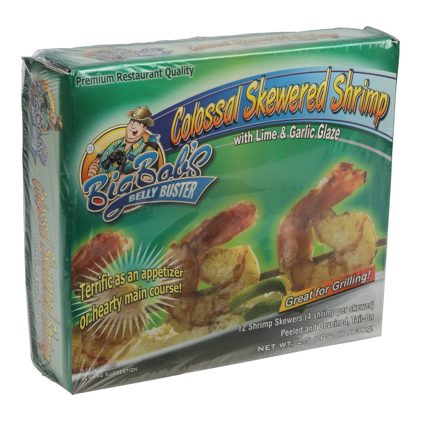 Colossal Skewered Shrimp With Lime &garlic Flavored Glaze Per Skewer 2.5 Pound Each - 4 Per Case.