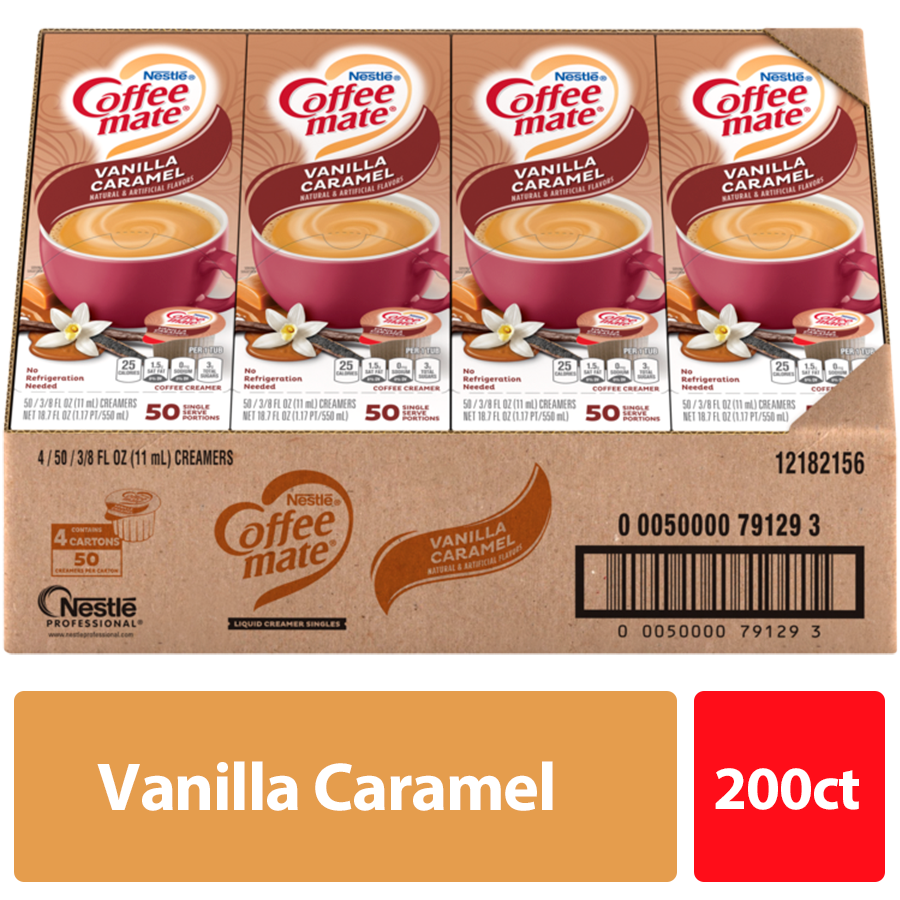 Nestle Coffee Mate Coffee Creamer Vanilla Caramel Flavor Liquid Creamer Singles 18.7 Fluid Ounce - 4 Per Case.