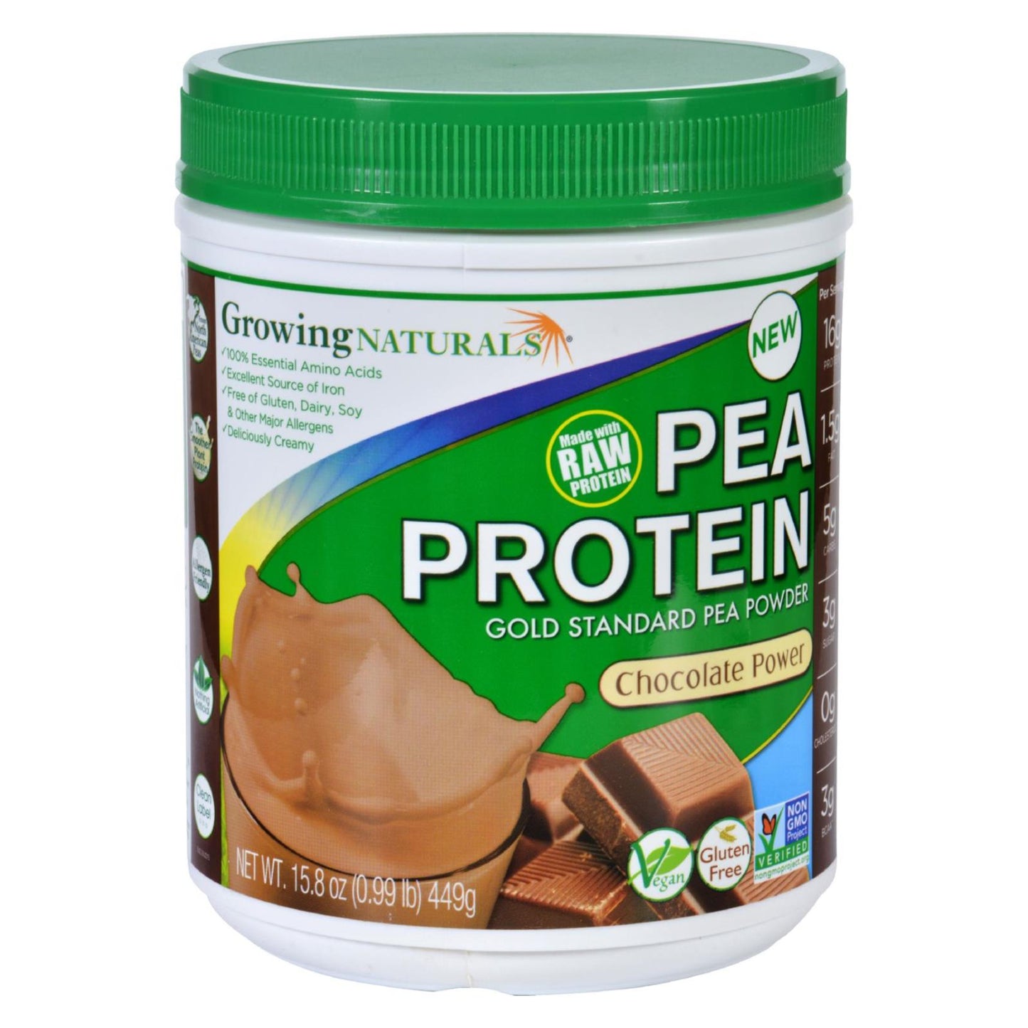 Growing Naturals Pea Protein Powder - Chocolate Power - 15.8 Ounce