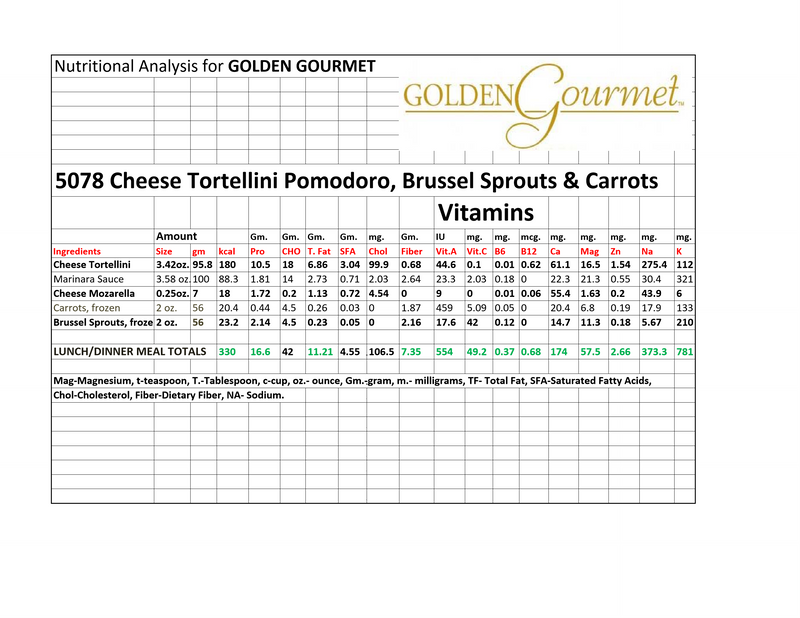 Cheese Tortellini & Mozzarella Cheese W Marinara Sauce Brussels Sprouts Carrots 1 Count Packs - 20 Per Case.