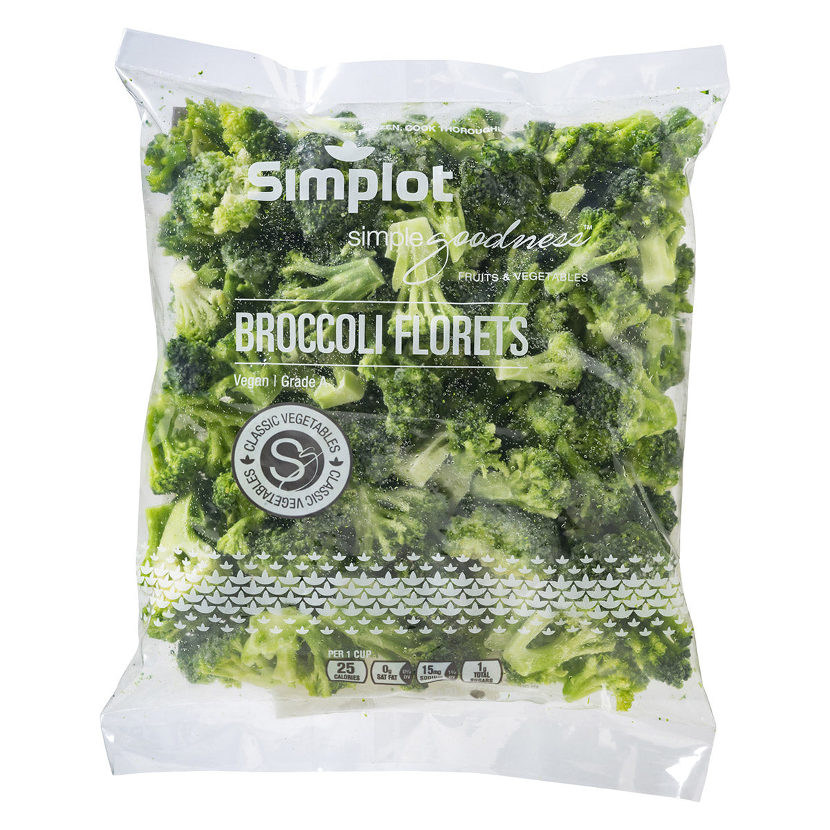 Simplot Simple Goodness Classic Vegetables Broccoli Florets IQF 2 Pound Each - 12 Per Case.