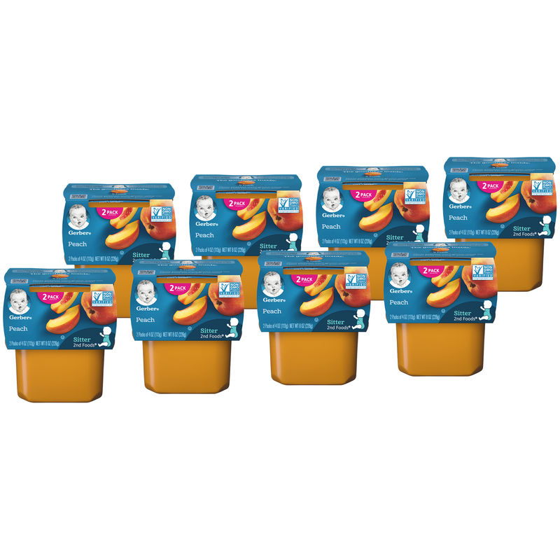 (2 pack of 4 Oz) Gerber 2nd Foods Peach Baby Food 8 Ounce Size - 8 Per Case.