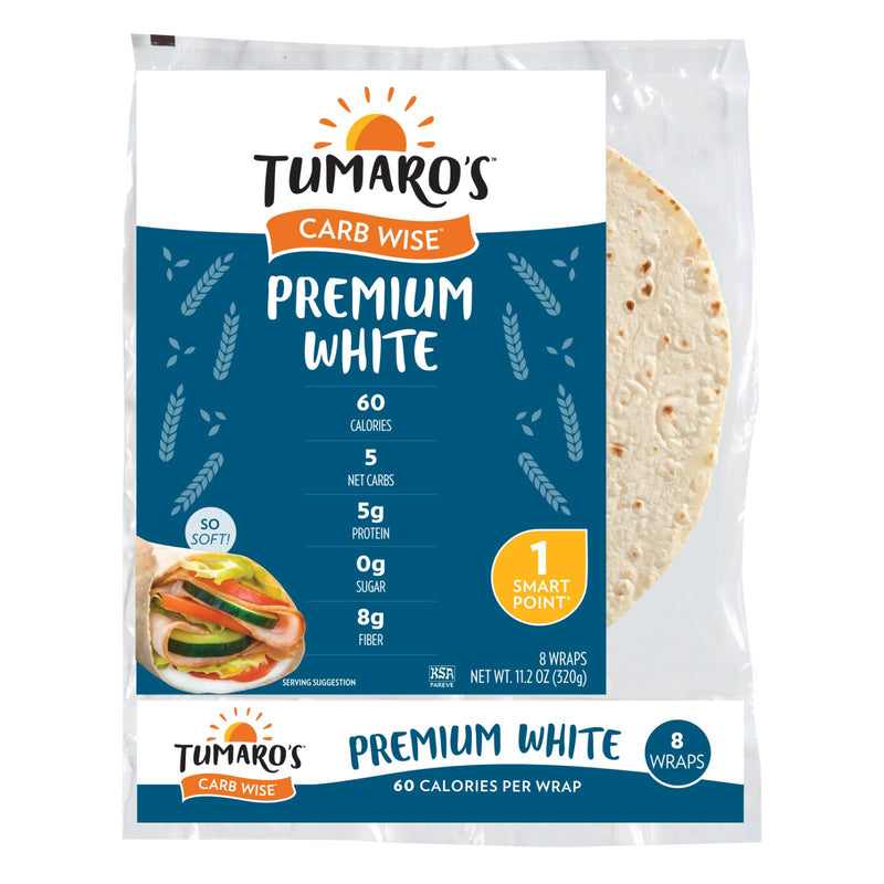 Tumaro'S 8-inch Premium White Carb Wise Wraps - Case of 6 - 8 Count