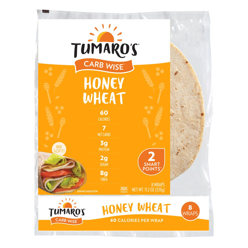 Tumaro'S 8-inch Honey Wheat Carb Wise Wraps - Case of 6 - 8 Count