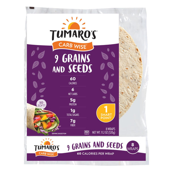 Tumaro'S 8-inch 9 Grains and Seeds Carb Wise Wraps - Case of 6 - 8 Count