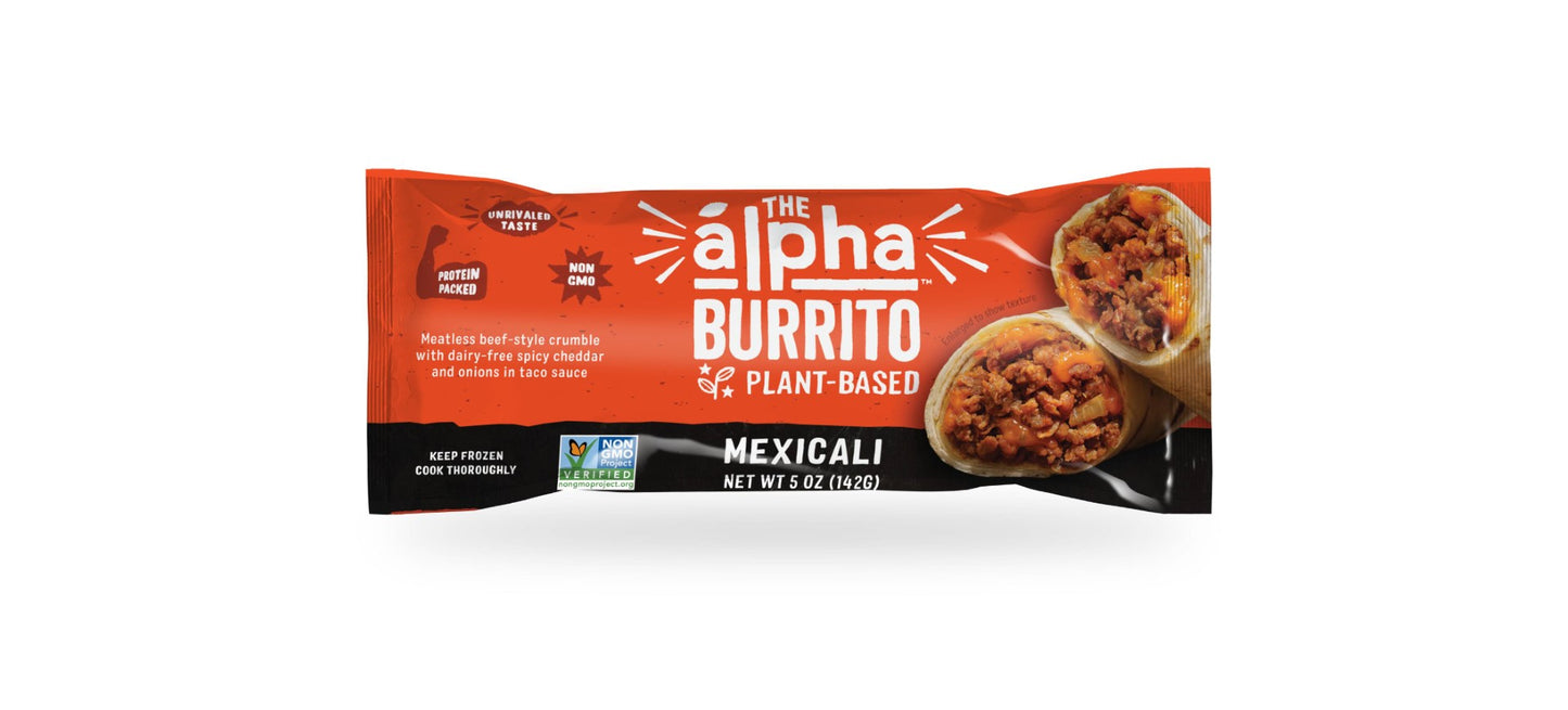 Alpha Foods Plant Based Mexicali Burrito 5 Ounce Size - 12 Per Case.