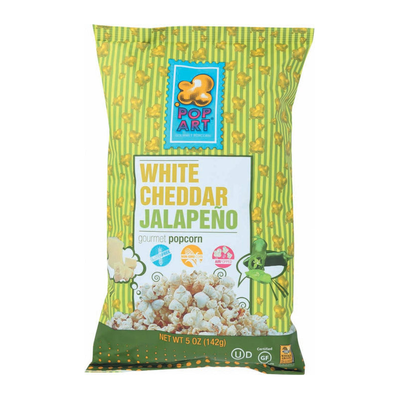 Pop Art Gourmet Popcorn - White Cheddar Jalapeno - Case of 9 - 5 Ounce.