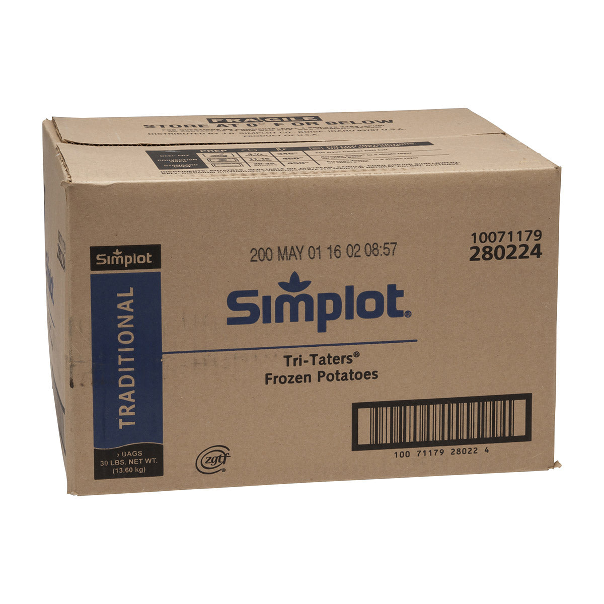 Simplot Traditional Tater Triangles 5 Pound Each - 6 Per Case.