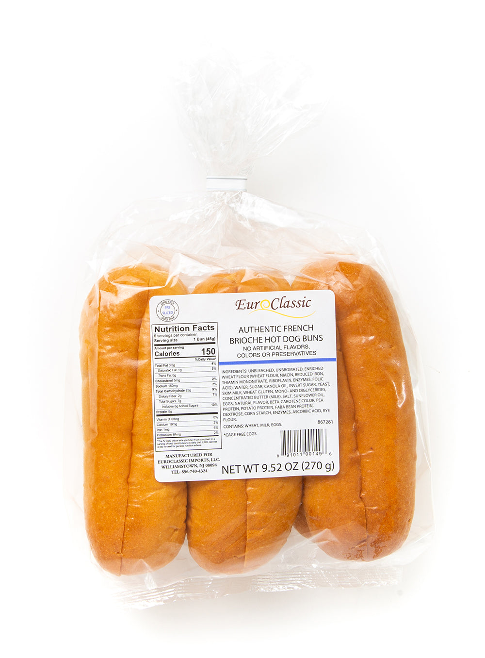 Euroclassic Hot Dog Brioche Bun 1.586 Ounce Size - 17 Per Case.