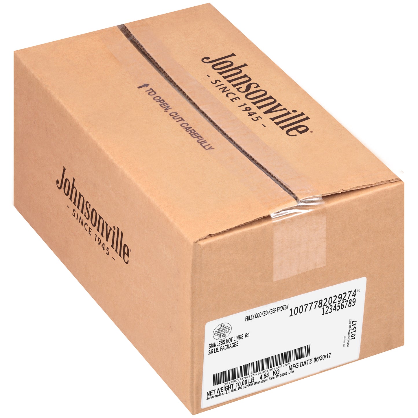 Johnsonville Cooked Skinless Hot Pork Sausagelinks Food Service 5 Pound Each - 2 Per Case.