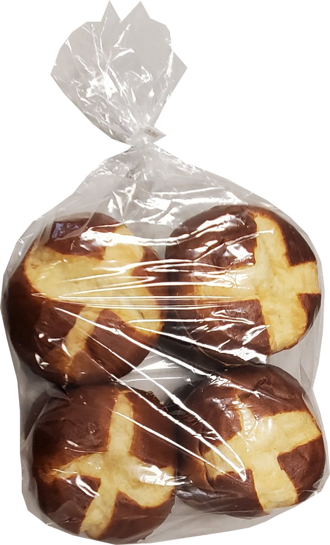 Pretzel Hamburger Bun Slice Packs 3 Ounce Size - 48 Per Case.