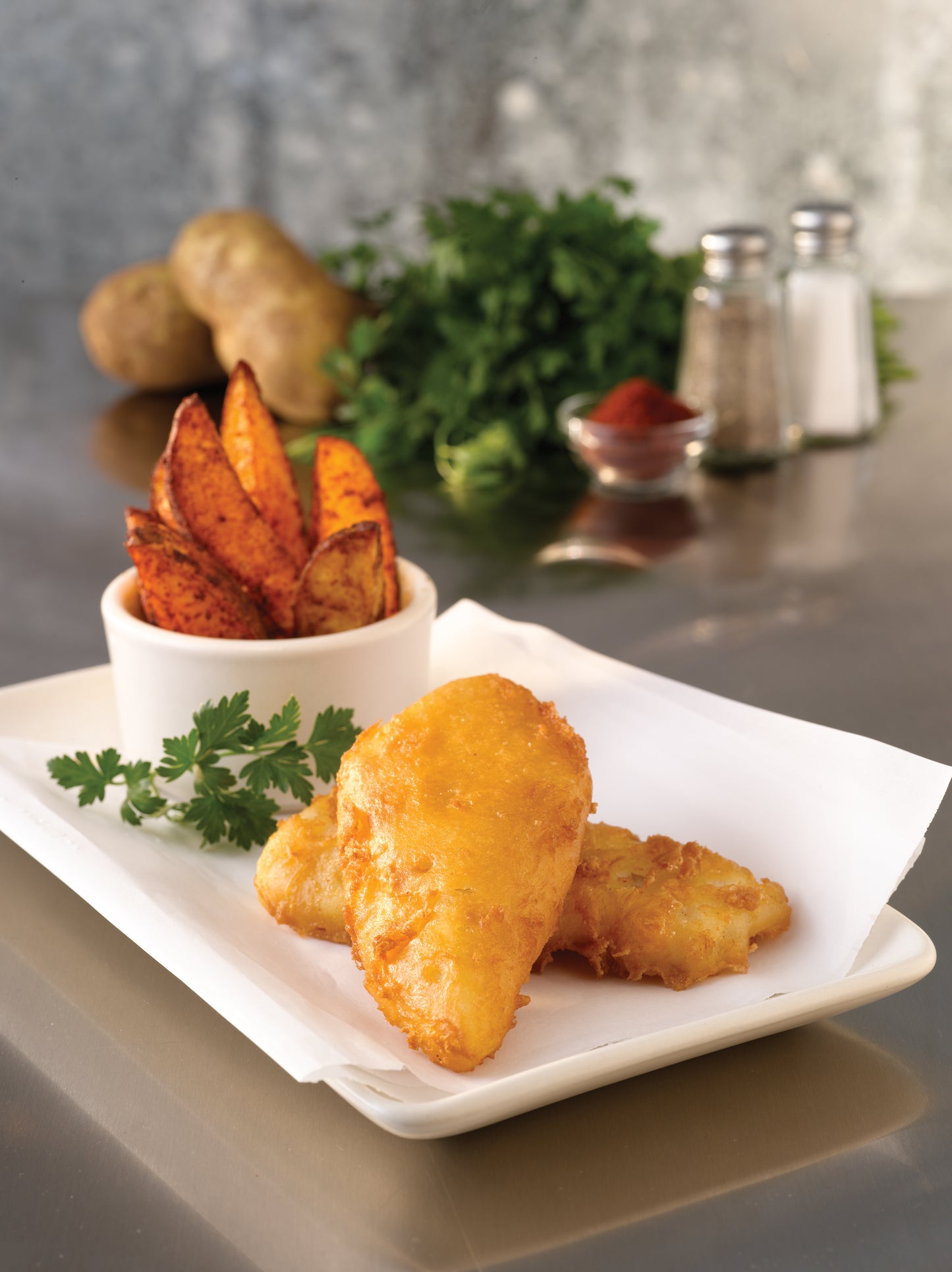 Alaska Amber® Beer Battered Cod Fillets Skinless Boneless 10 Pound Each - 1 Per Case.