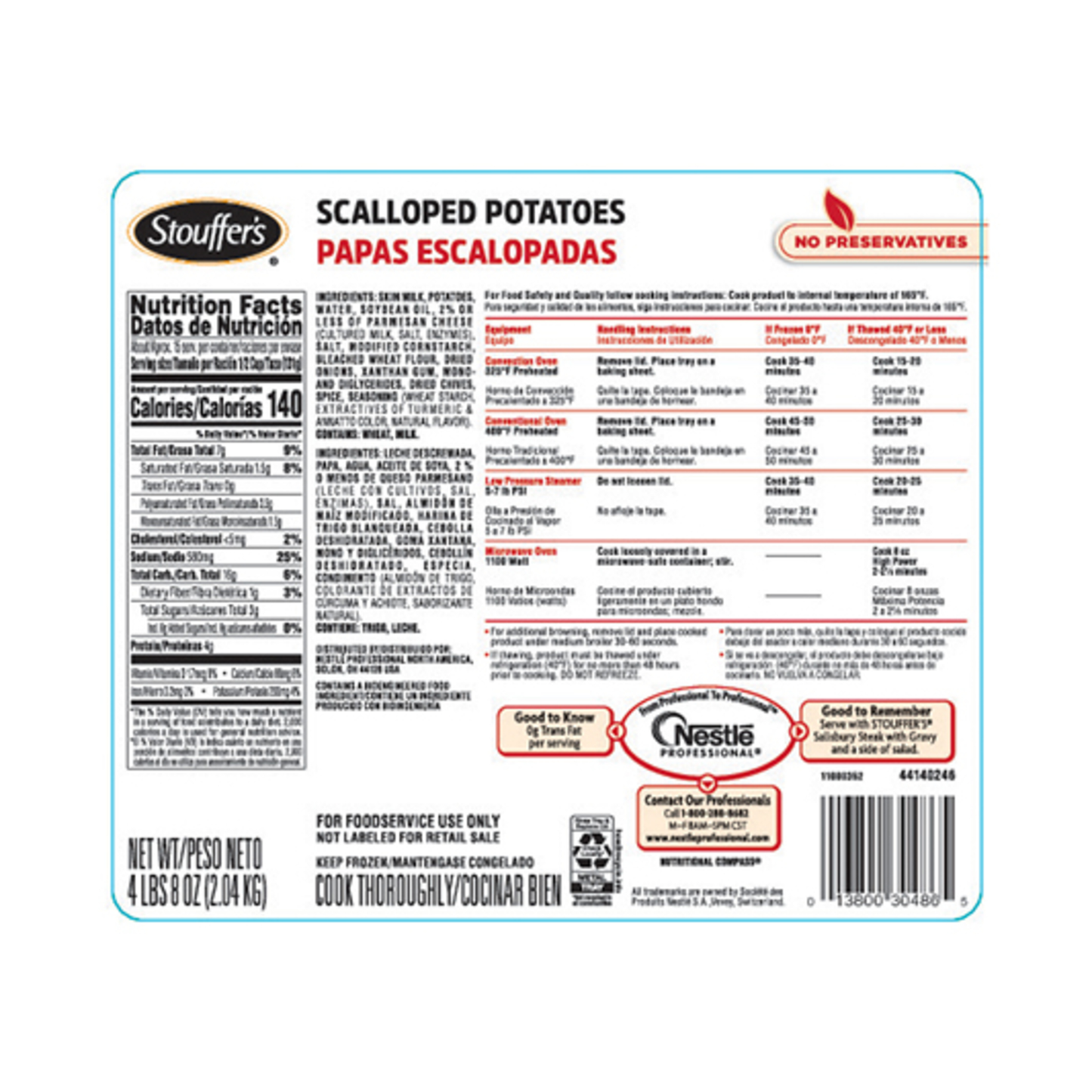 Stouffer's Scalloped Potatoes Tray 72 Ounce Size - 4 Per Case.