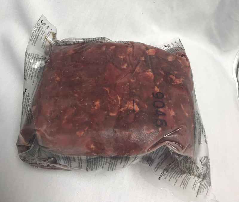 Raw Diced Marinated Beef Knuckles 5 Pound Each - 2 Per Case.