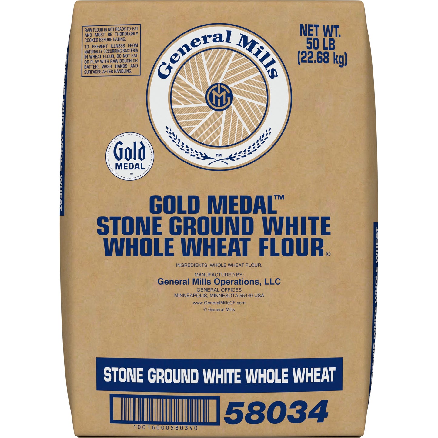 Gold Medal™ Stone Ground White Whole Wheatflour Fine Ground Untreated 50 Pound Each - 1 Per Case.