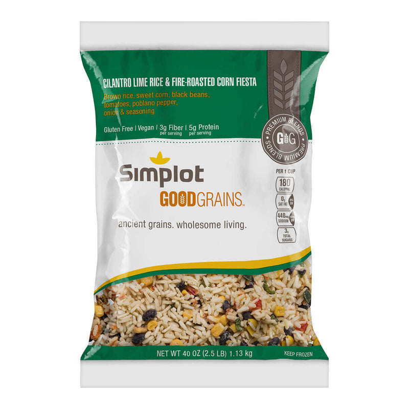 Simplot Good Grains Cilantro Lime Rice & Fire Roasted Corn Fiesta 2.5 Pound Each - 6 Per Case.