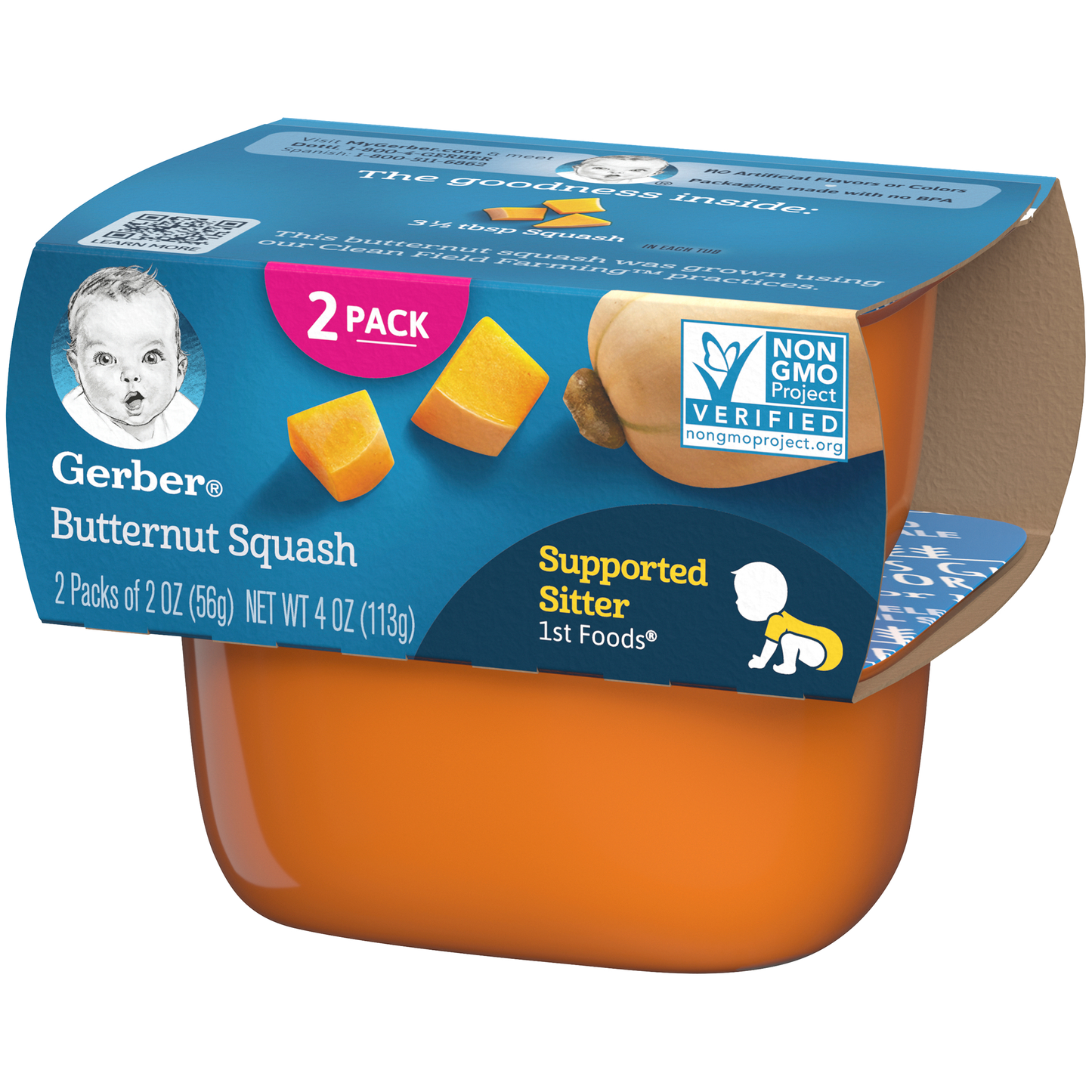 (2 Pack of 2 Oz) Gerber 1st Foods Butternut Squash Baby Food 4 Ounce Size - 8 Per Case.