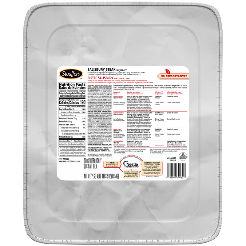 Stouffer's Salisbury Steak With Gravy Trays 69 Ounce Size - 4 Per Case.