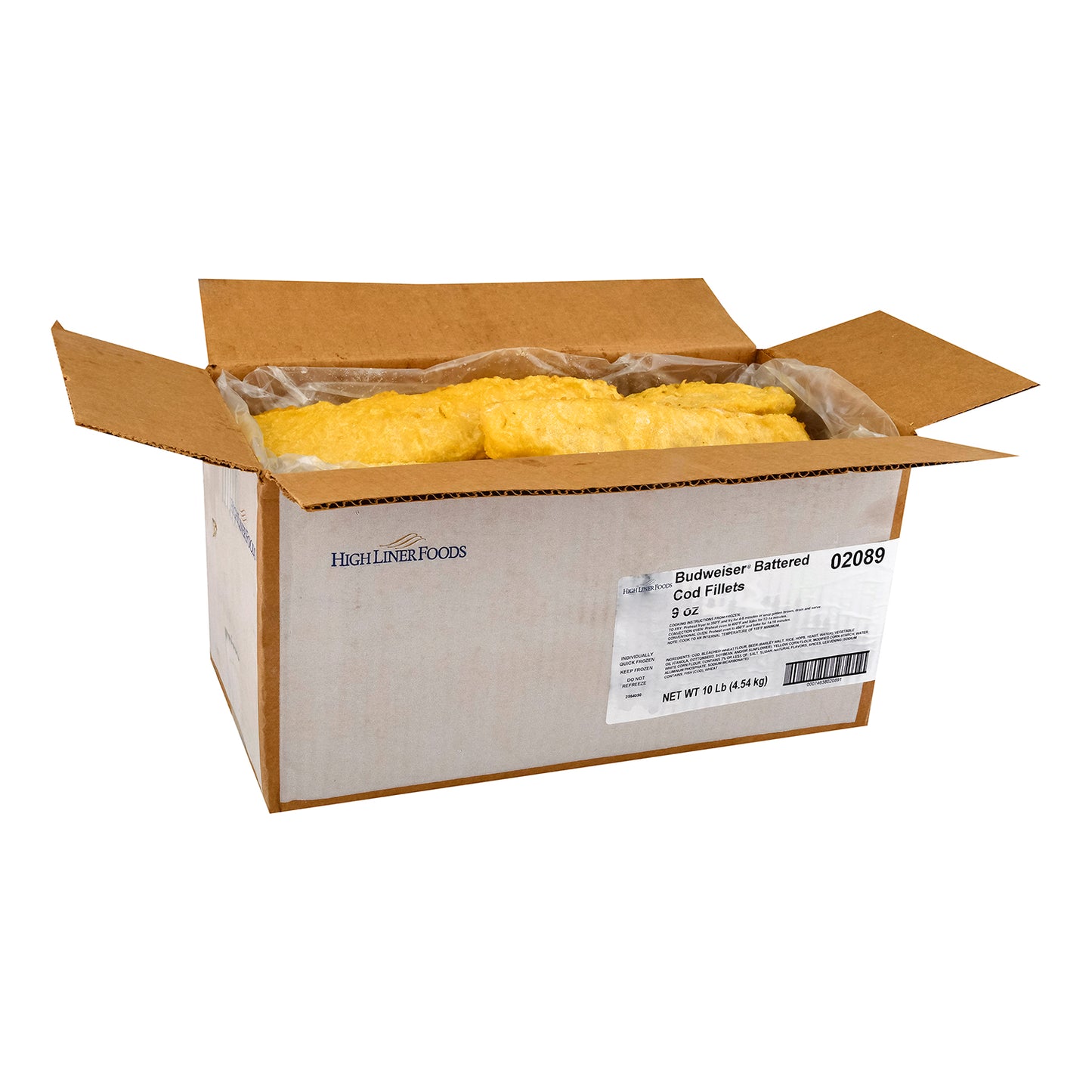 Budweiser Battered Cod Fillets msc 10 Pound Each - 1 Per Case.