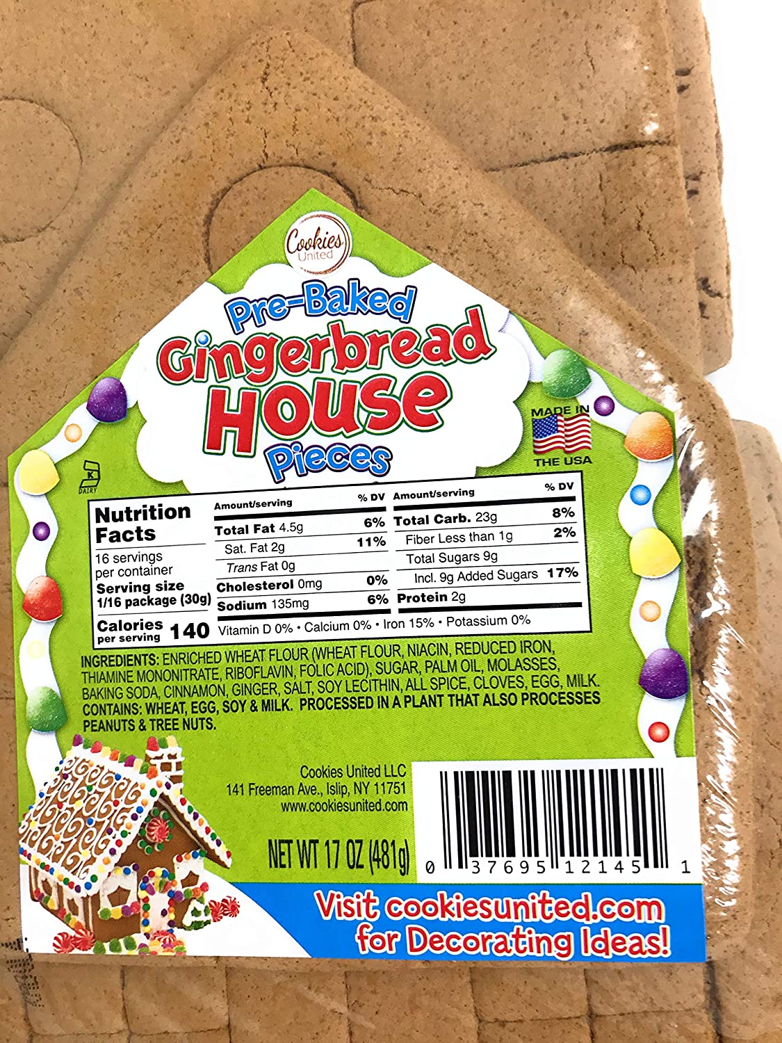 Cookies United Pre Baked Gingerbread House 17 Ounce Size - 8 Per Case.