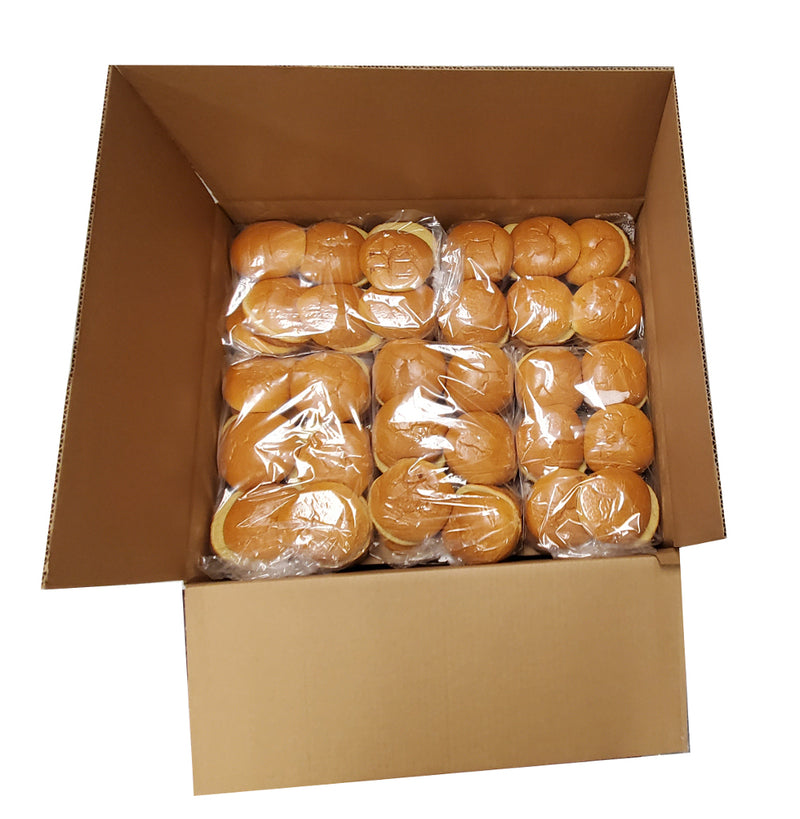 4" Brioche Hamburger Bun Slice Packs 2.5 Ounce Size - 120 Per Case.