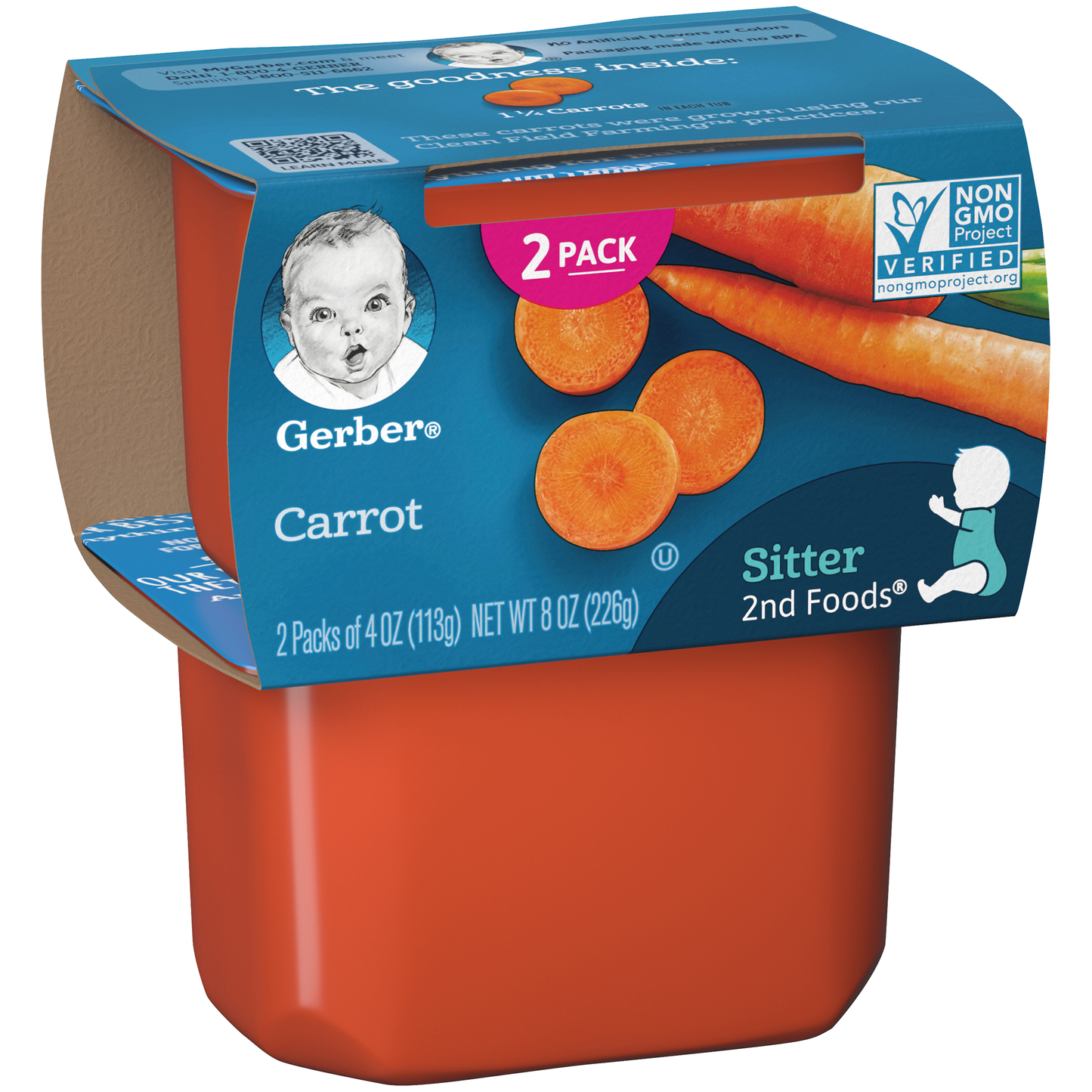 (2 pack of 4 Oz) Gerber 2nd Foods Carrot Baby Food 8 Ounce Size - 8 Per Case.