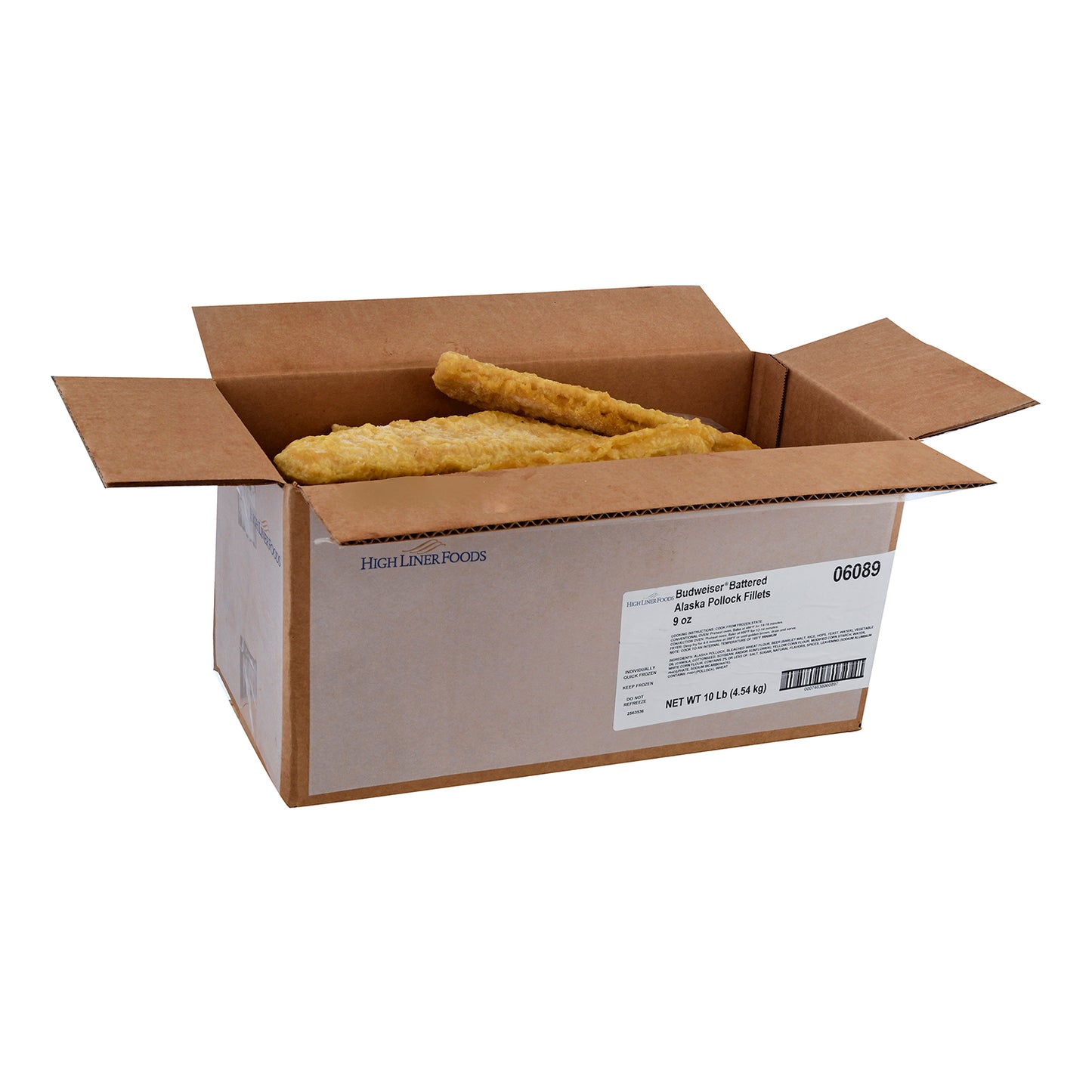 Budweiser Battered Alaska Pollock Fillets 10 Pound Each - 1 Per Case.