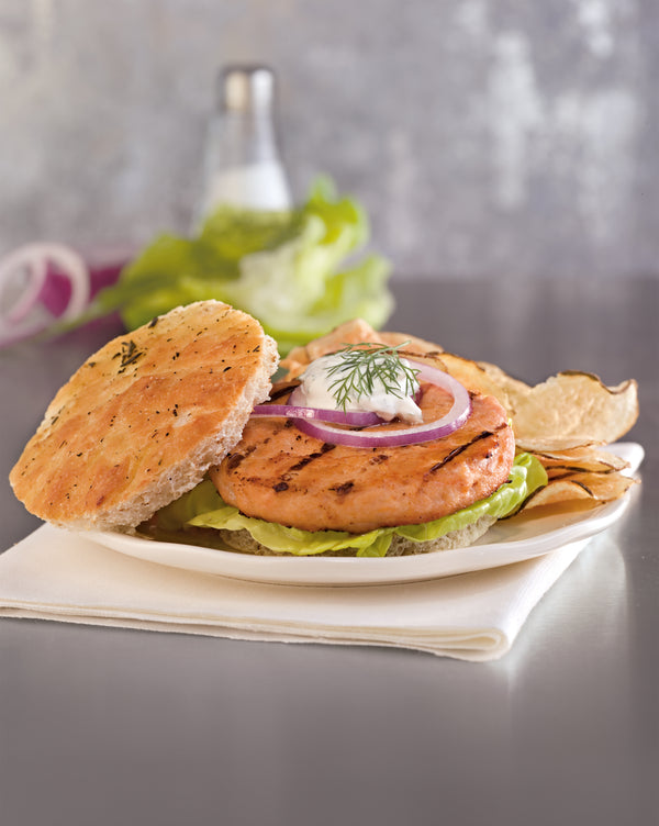 Salmon Burger Alaskan Raw IQF 10 Pound Each - 1 Per Case.